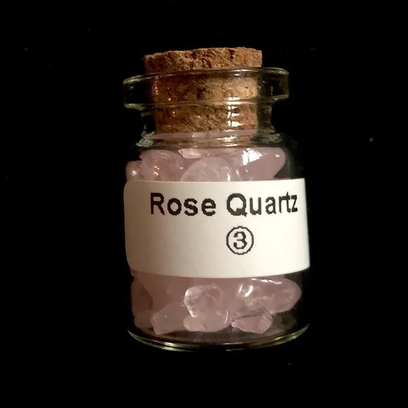 Tiny jar of pink quartz stones rocks cute crystals cork bottle - Picture 2 of 6